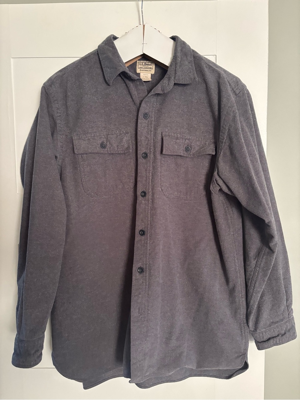 Men’s LL Bean cotton button down shacket shirt jacket dark Heather grey large